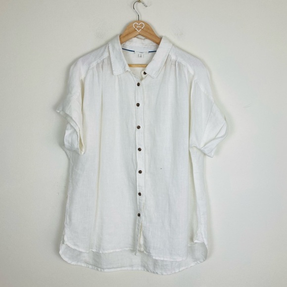 a loves a boxy roll sleeve linen shirt sleeve button up shirt in white. XL - Picture 1 of 7